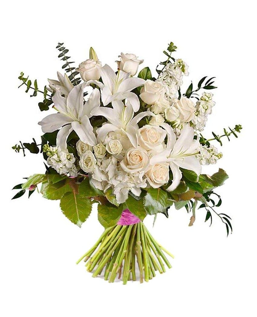 Ramo de flores blanco para funeral en  Madrid.