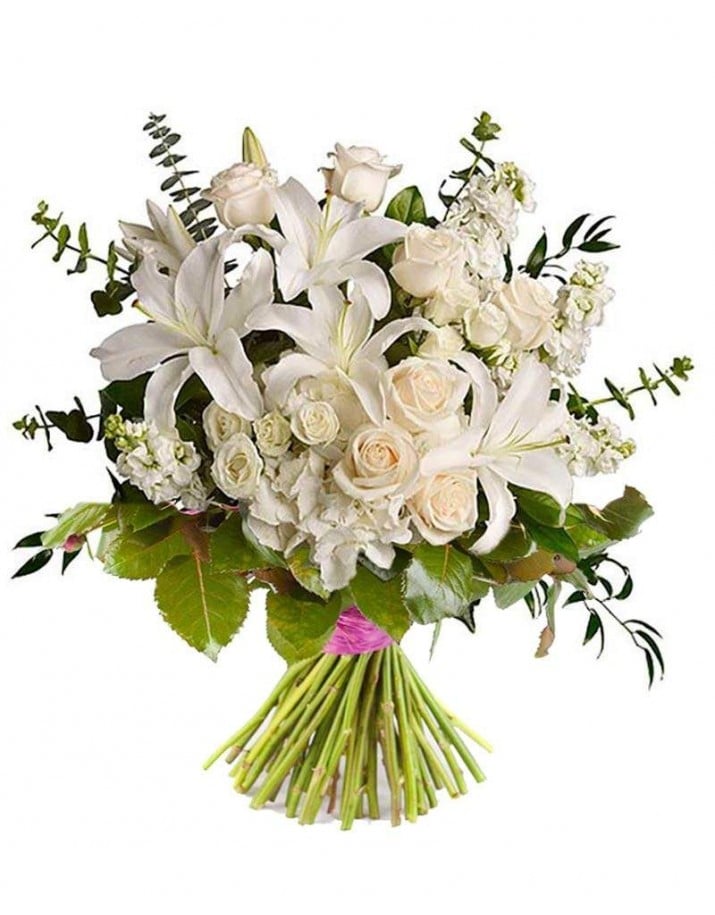 Ramo de flores blanco para funeral en  Madrid.