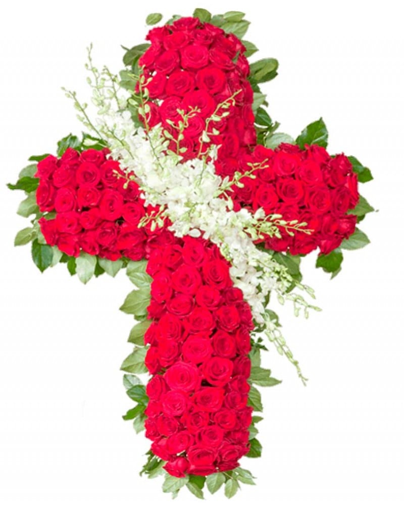 Cruz de rosas rojas para funeral