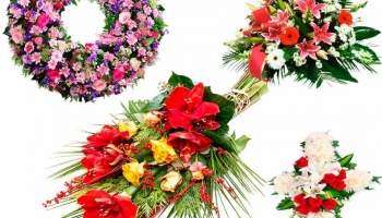 Coronas fúnebres y centros de flores para difuntos.